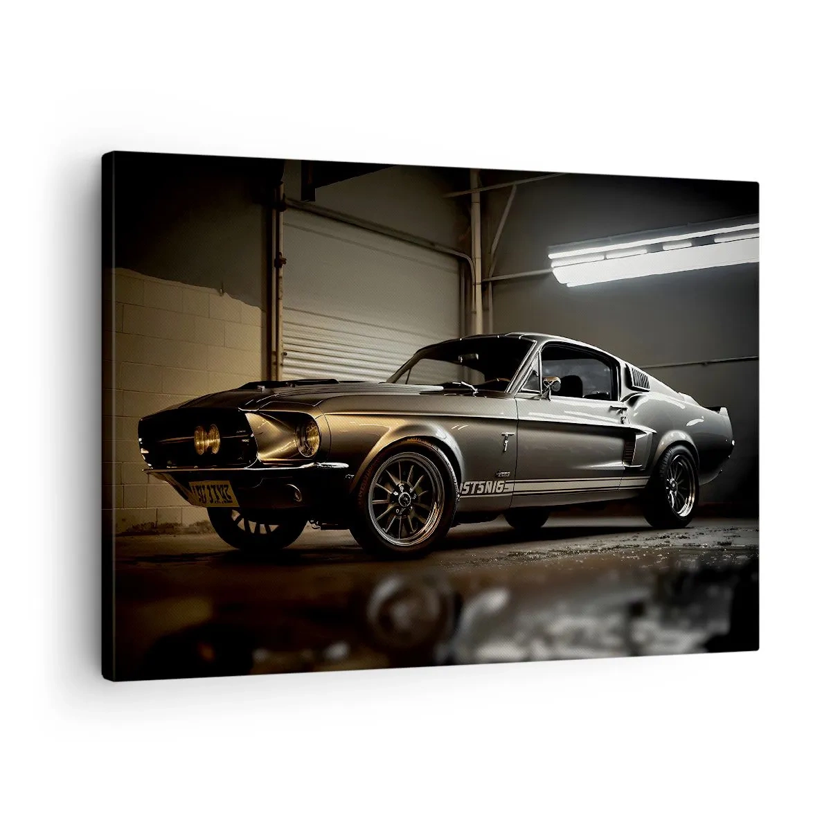 Canvas picture - Classic car in retro garage - 70x50cm - Back to the Future - Modern wall decoration for the living room and bedroom ARTTOR