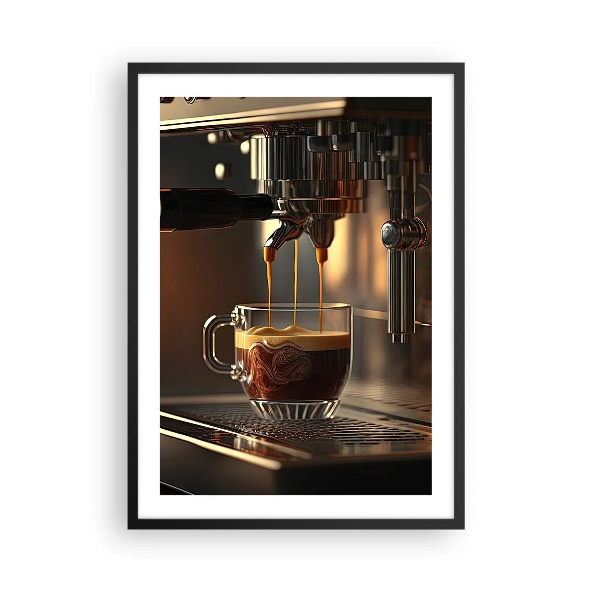 Poster in black frame - A coffee machine pouring espresso into a cup - 50x70cm - Sensual Mixture - Modern wall decoration for the living room and bedroom ARTTOR