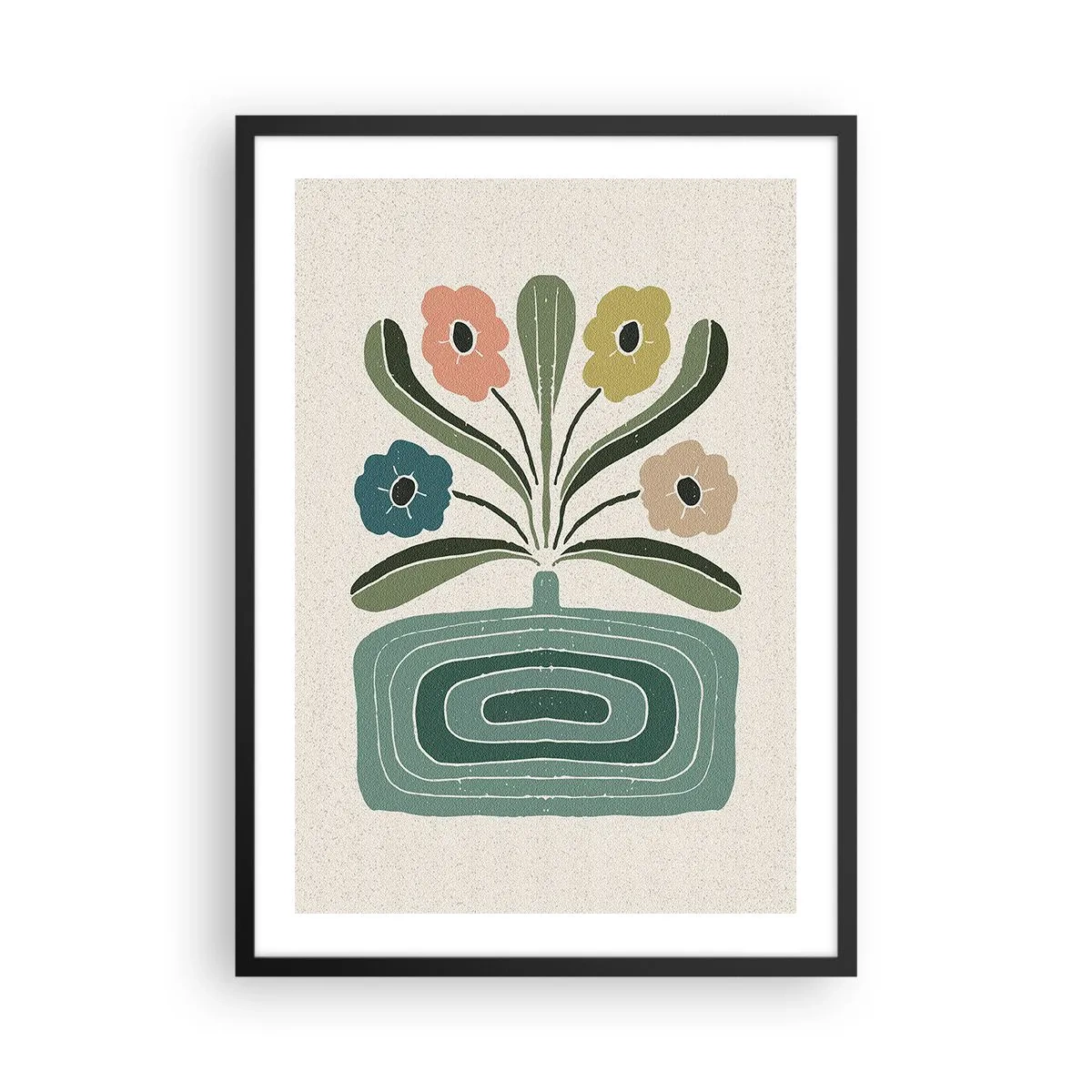 Poster in black frame - Stylized flowers in a graphic composition - 50x70cm - Symmetrical Bouquet - Modern wall decoration for the living room and bedroom ARTTOR