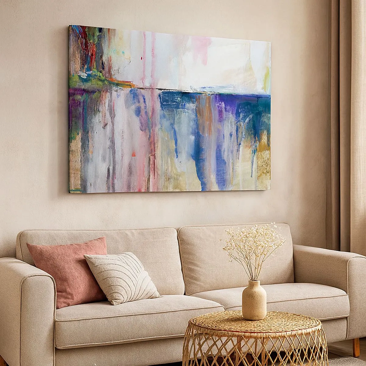 Canvas picture - An abstract composition of colors with a reflection effect on the canvas. - 70x50cm - Colourful Impressions an Associations - Modern wall decoration for the living room and bedroom ARTTOR