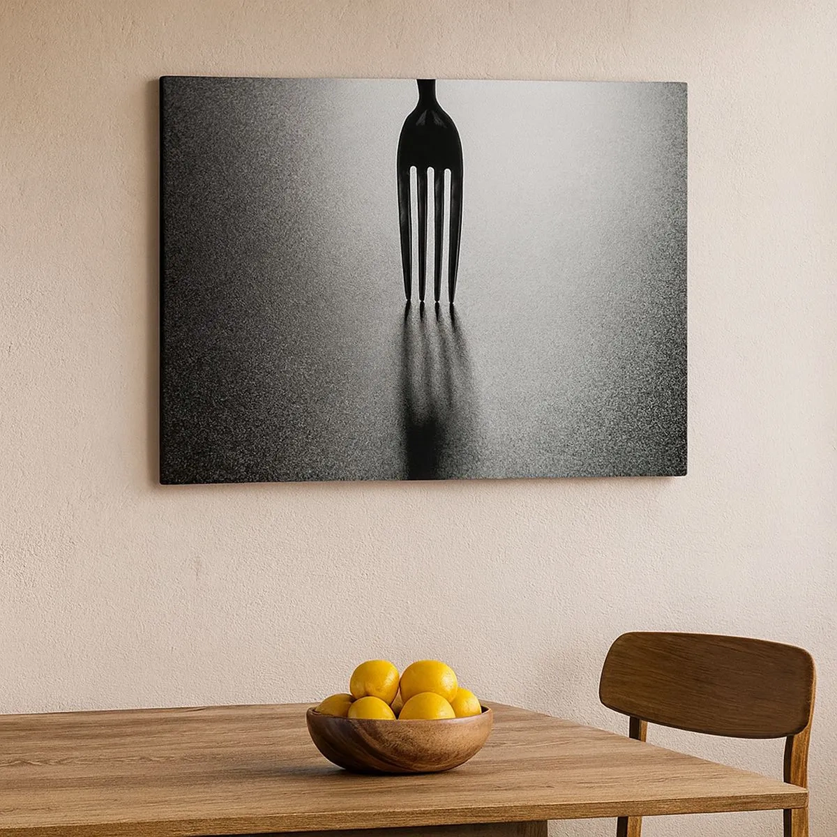 Canvas picture - A minimalistic take on a fork in black and white with shadow play. - 70x50cm - Light and Shade - Modern wall decoration for the living room and bedroom ARTTOR