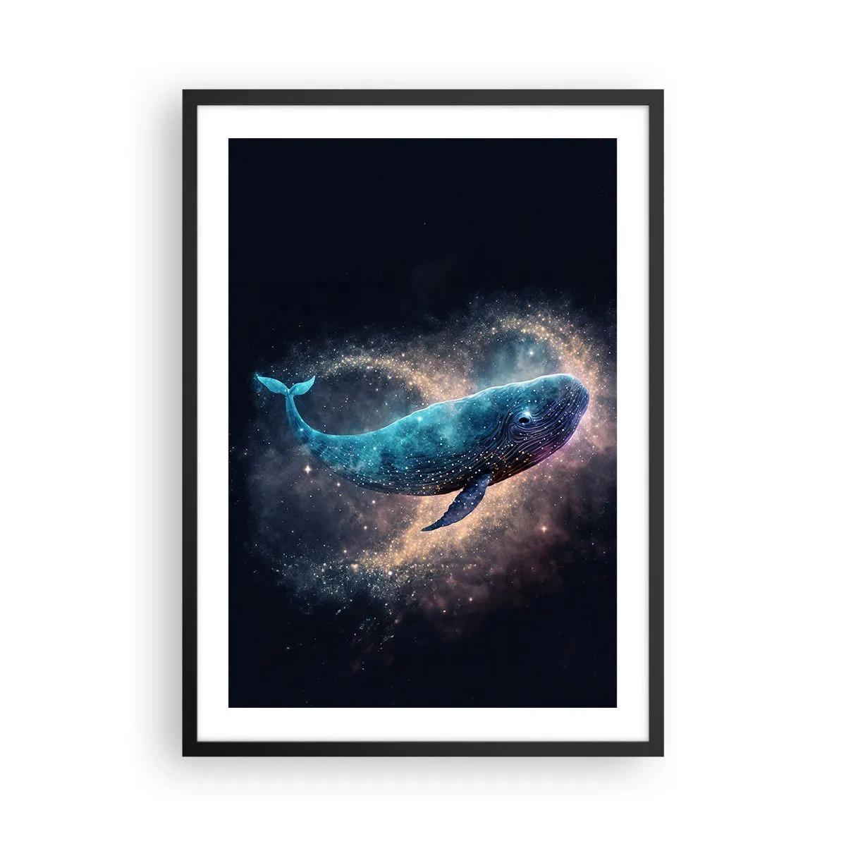 Poster in black frame - A space whale surrounded by a star nebula on a black background. - 50x70cm - Such World Exists... - Modern wall decoration for the living room and bedroom ARTTOR