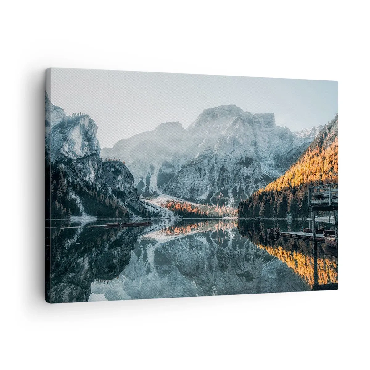 Canvas picture - A mountain landscape reflected in the calm surface of a lake - 70x50cm - Mirror Landscape - Modern wall decoration for the living room and bedroom ARTTOR