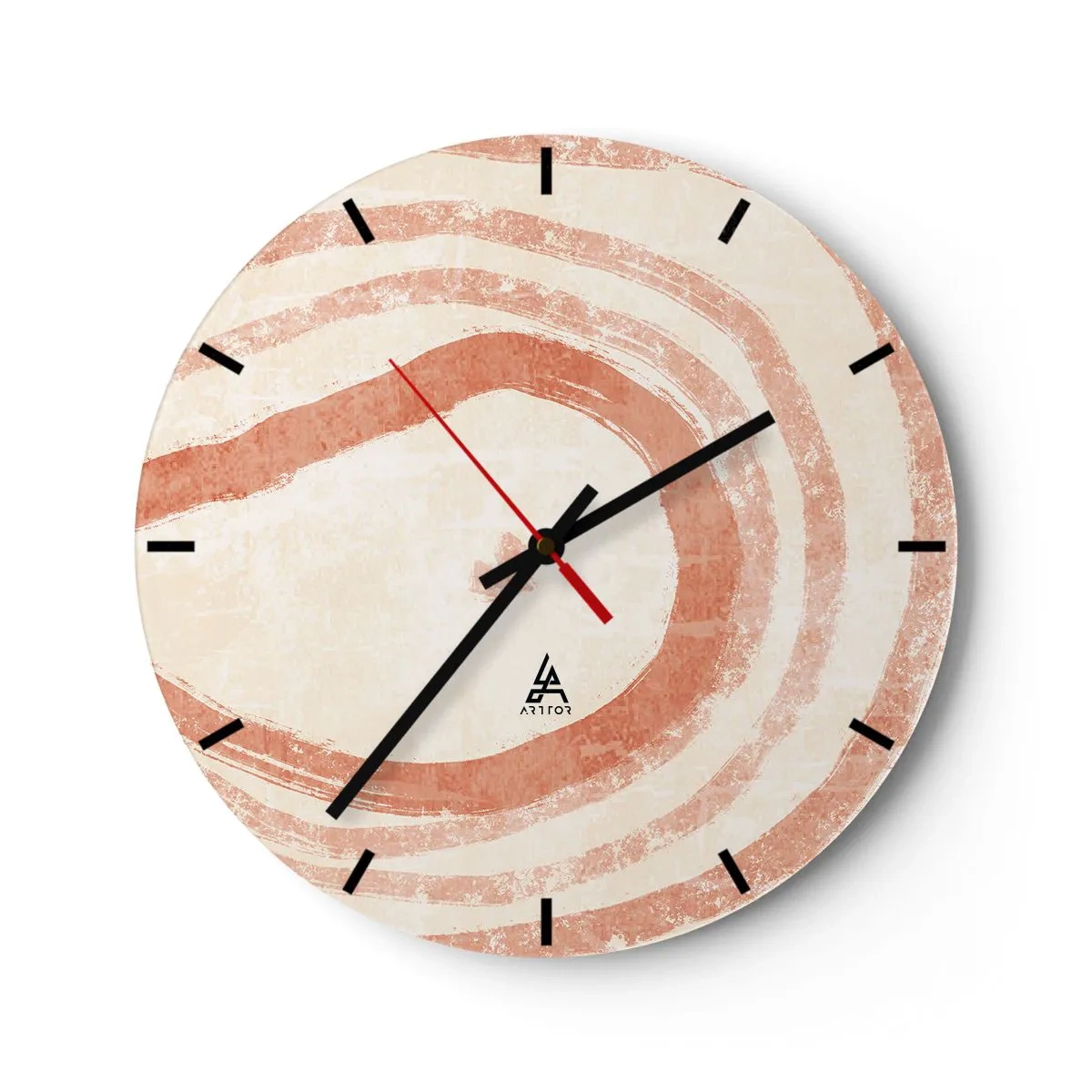 Wall clock - Clock on glass - Abstract coral circles on a light background - 30x30cm - Coral Circles - Composition - Modern wall decoration for the living room, kitchen, and bedroom ARTTOR