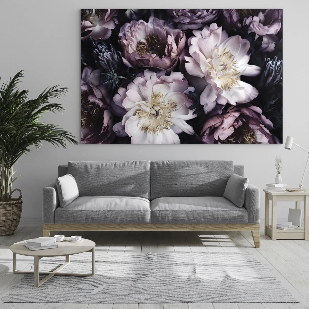 Glass picture - A romantic bouquet of peonies in muted purples and pinks - 70x50cm - Old Style Bouquet - Modern wall decoration for the living room and bedroom ARTTOR
