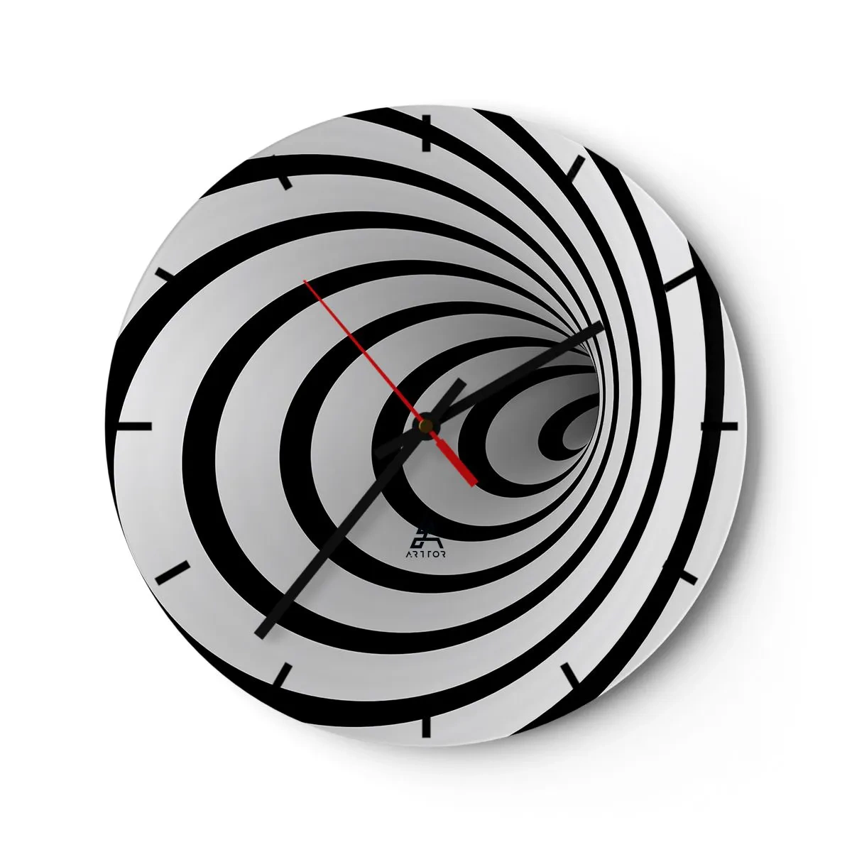Wall clock - Clock on glass - A mesmerizing spiral pattern in black and white - 30x30cm - You also Can't Resist? - Modern wall decoration for the living room, kitchen, and bedroom ARTTOR
