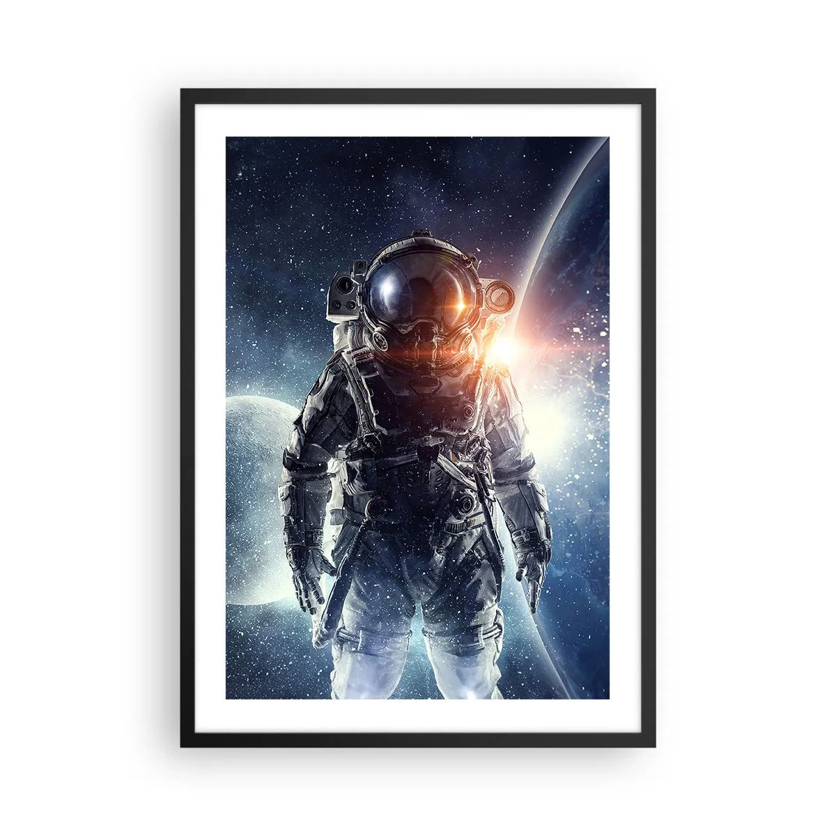 Poster in black frame - Astronaut in space with planets and stars in the background - 50x70cm - Space Adventure - Modern wall decoration for the living room and bedroom ARTTOR