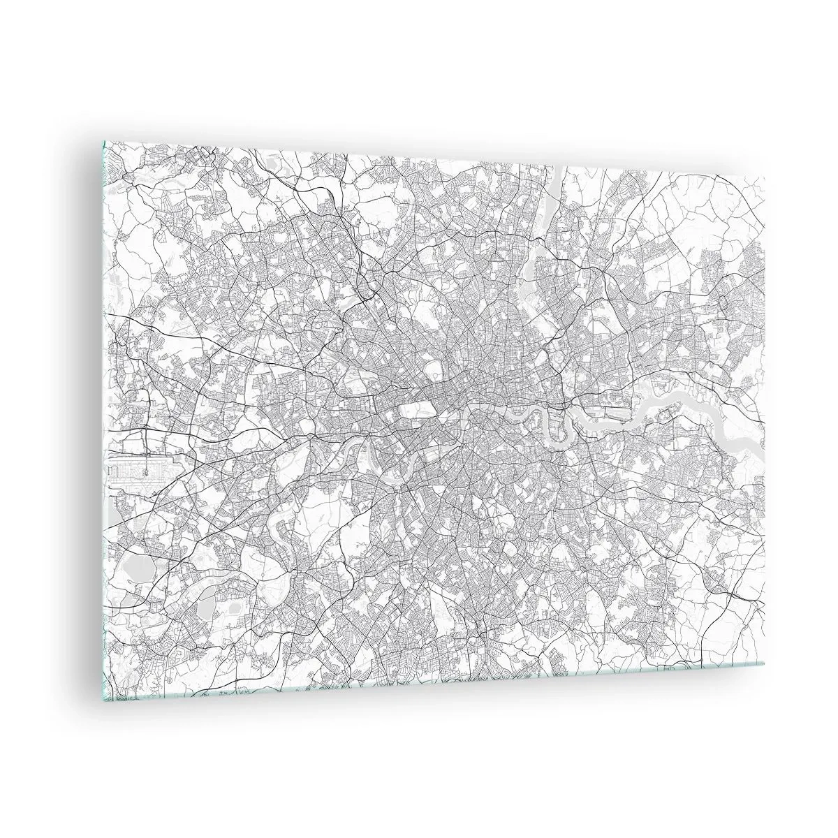 Glass picture - A black and white map with a dense street grid in a minimalist style. - 70x50cm - Map of London Maze - Modern wall decoration for the living room and bedroom ARTTOR