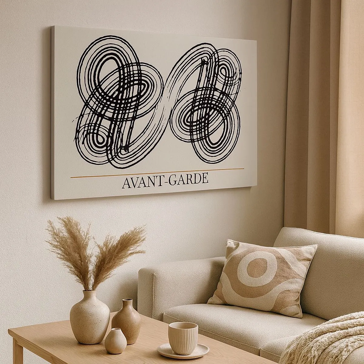 Canvas picture - Abstract black lines on a light background in avant-garde style. - 70x50cm - Spontaneous Result - Modern wall decoration for the living room and bedroom ARTTOR