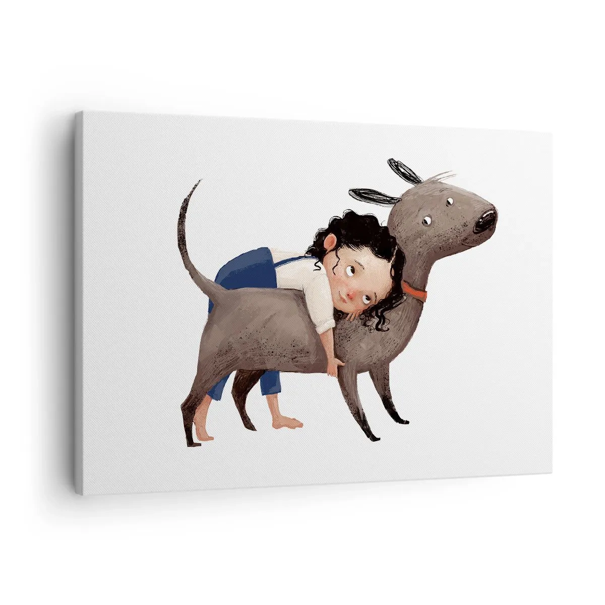Canvas picture - Cartoon-style illustration of a child hugging a dog - 70x50cm - Best Friends - Modern wall decoration for the living room and bedroom ARTTOR