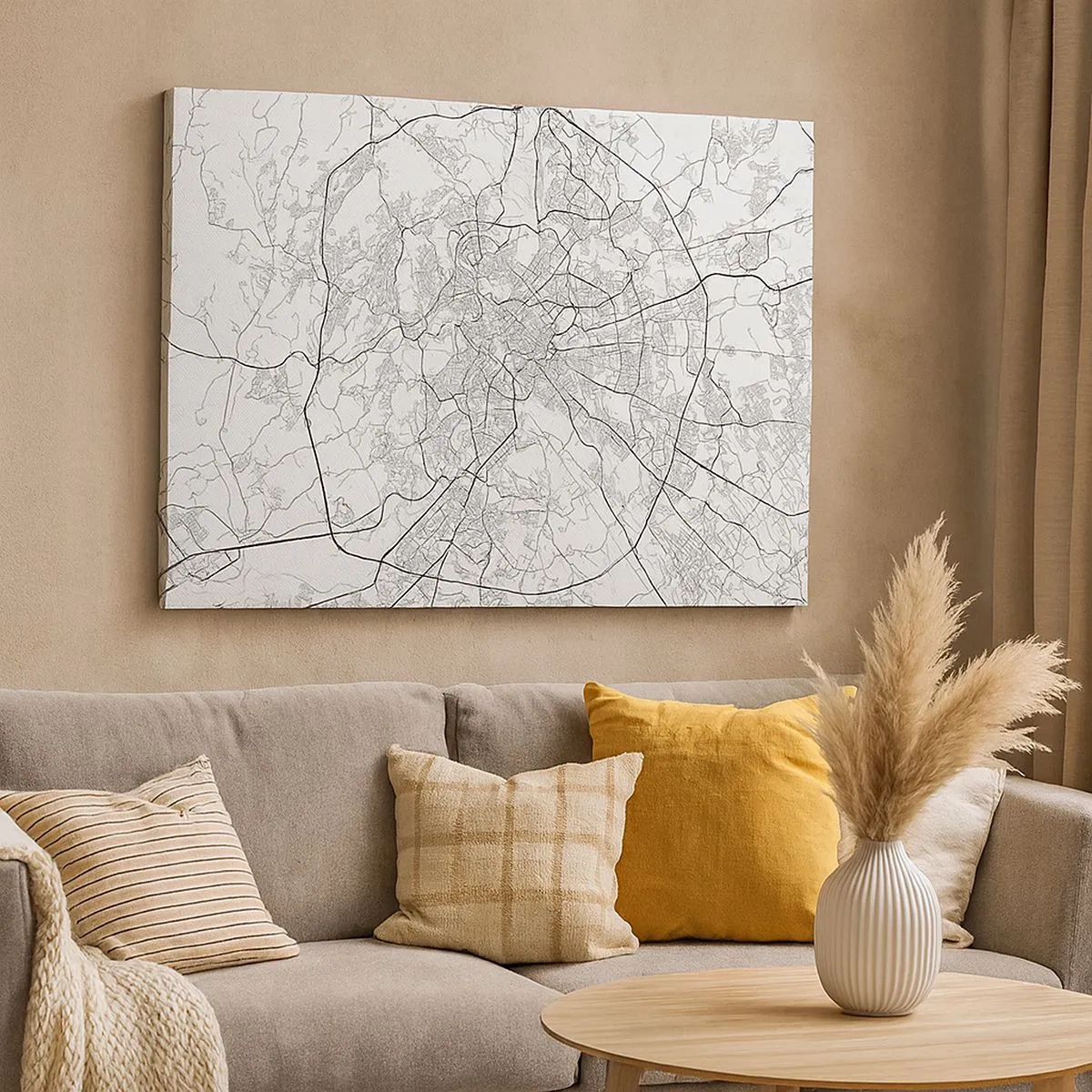 Canvas picture - city map in a minimalist style with delicate lines - 70x50cm - Roman Circle - Modern wall decoration for the living room and bedroom ARTTOR