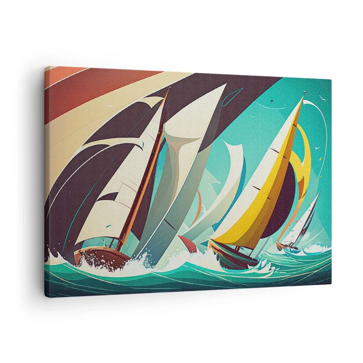 Canvas picture - A dynamic illustration of sailboats in a stormy sea. - 70x50cm - Standing Up to Elements - Modern wall decoration for the living room and bedroom ARTTOR