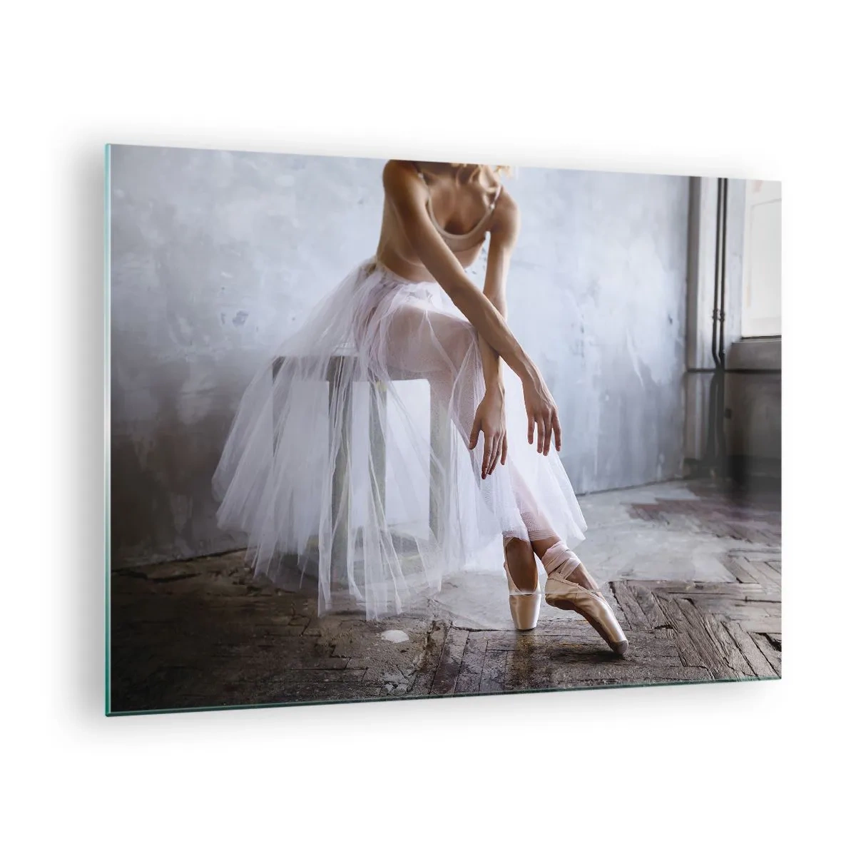 Glass picture - A ballerina in a tulle skirt rests in the hall - 70x50cm - Before the Ramp Lights Are On - Modern wall decoration for the living room and bedroom ARTTOR