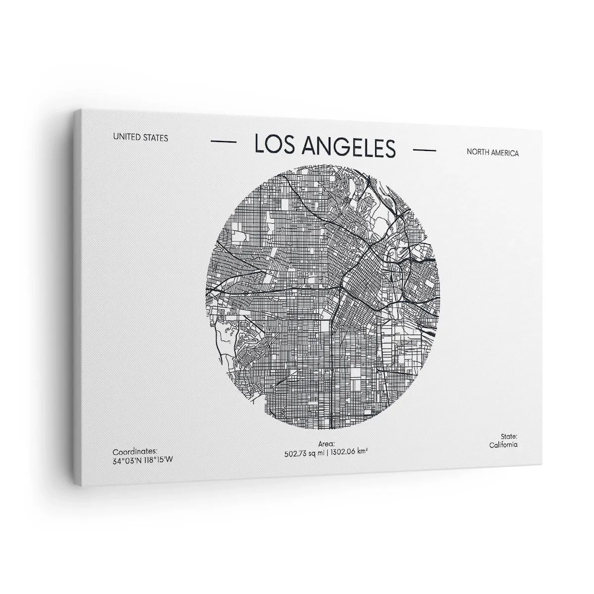 Canvas picture - A map of Los Angeles in a minimalist black and white style - 70x50cm - Anatomy of Los Angeles - Modern wall decoration for the living room and bedroom ARTTOR