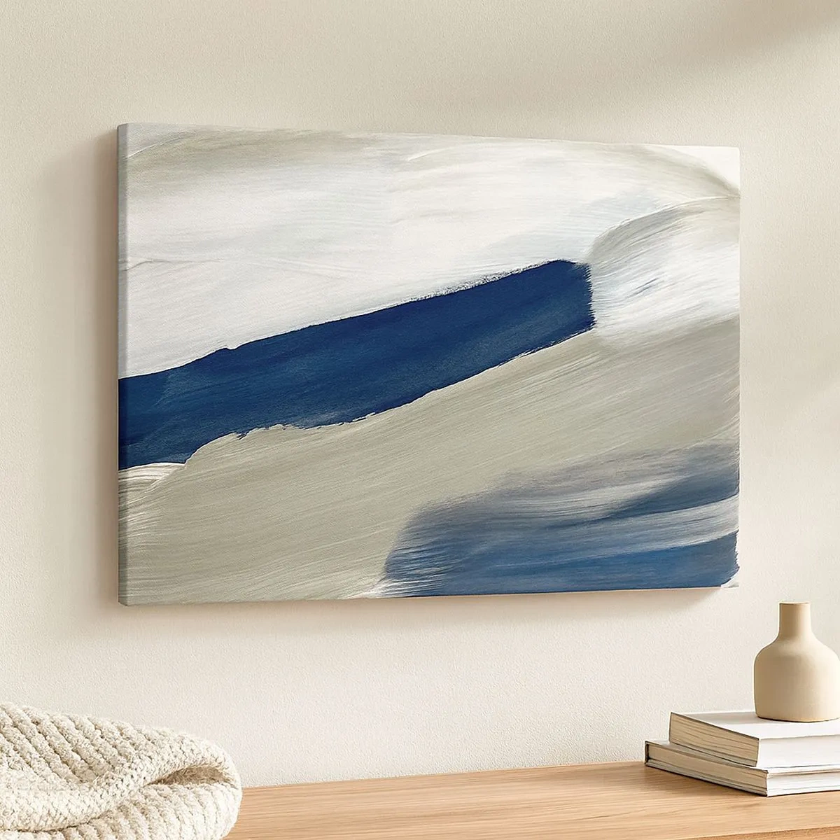 Canvas picture - Abstract brush strokes in shades of blue and gray - 70x50cm - Encounter with White - Modern wall decoration for the living room and bedroom ARTTOR