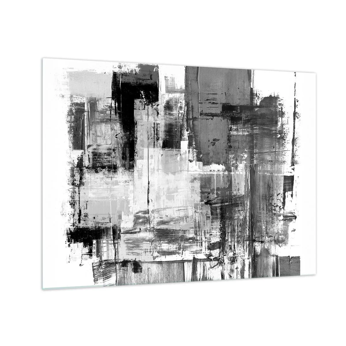 Glass picture - Black and white abstraction with a geometric structure - 70x50cm - Grey is Beautiful - Modern wall decoration for the living room and bedroom ARTTOR