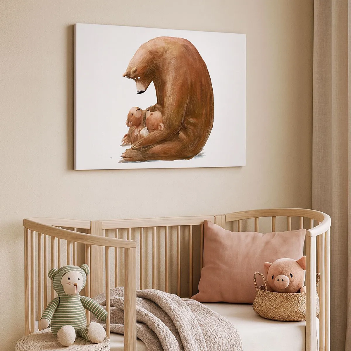 Canvas picture - A mother bear with two little bears in her arms - 70x50cm - Sweet Dreams, Kids - Modern wall decoration for the living room and bedroom ARTTOR