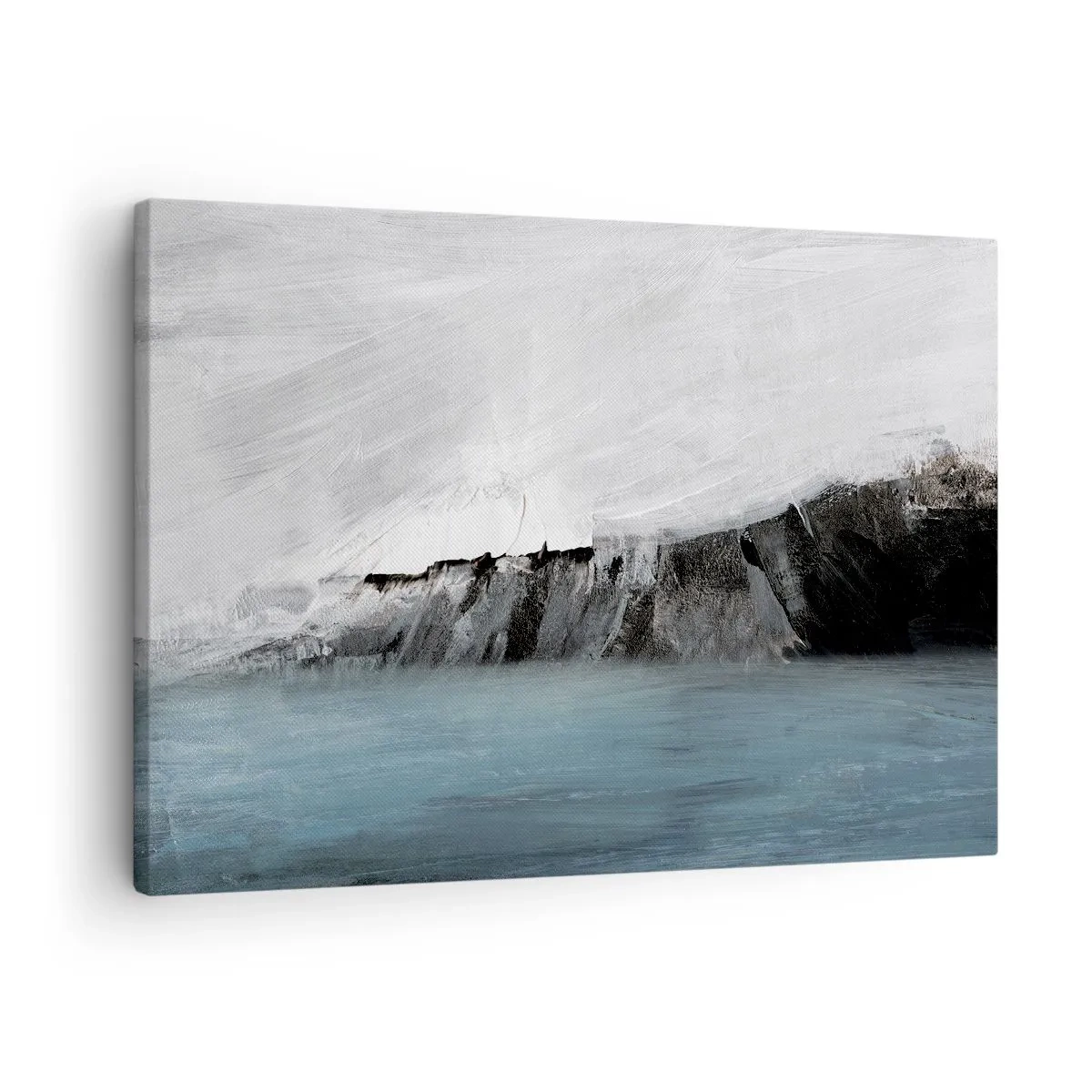 Canvas picture - Abstract landscape with water and a rocky shore - 70x50cm - Water-Earth: Clash of Elements - Modern wall decoration for the living room and bedroom ARTTOR
