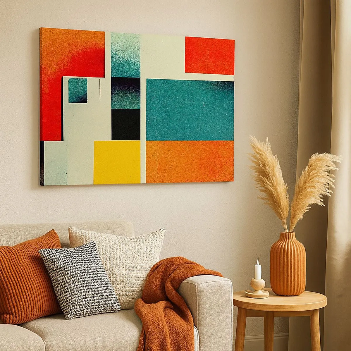 Canvas picture - Geometric abstraction with colored rectangles and squares - 70x50cm - Geometric Abstract - Good Energy - Modern wall decoration for the living room and bedroom ARTTOR