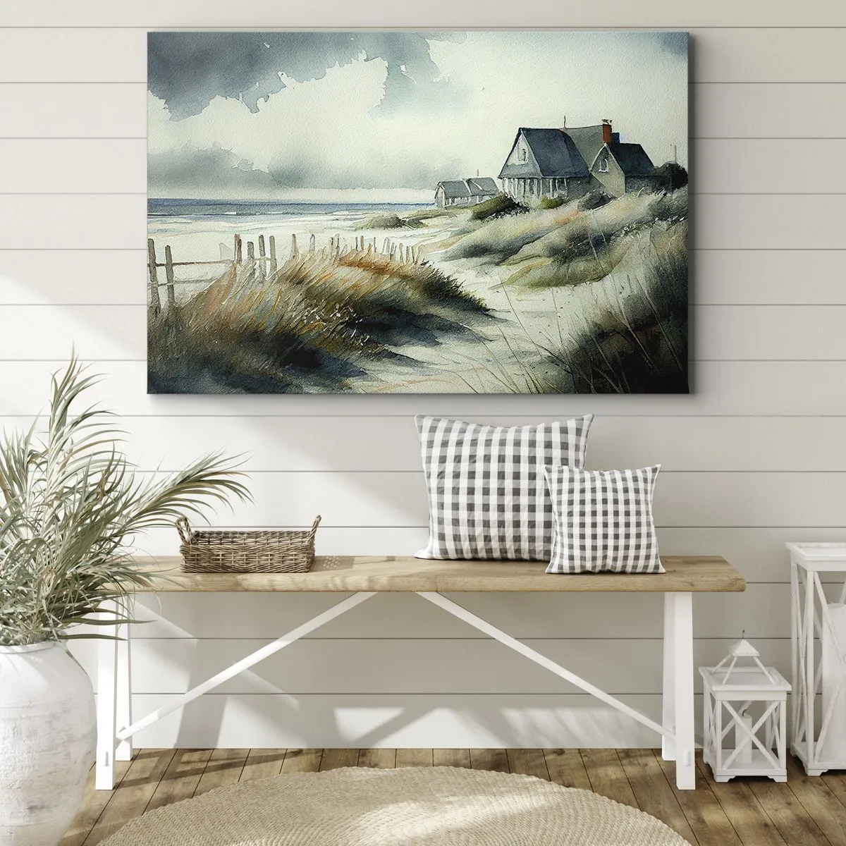 Canvas picture - A seaside house surrounded by grass and overlooking the sea - 70x50cm - Away from the Hustle and Bustle - Modern wall decoration for the living room and bedroom ARTTOR