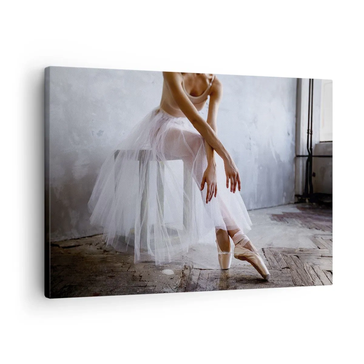 Canvas picture - A ballerina in a delicate pose against an industrial background - 70x50cm - Before the Ramp Lights Are On - Modern wall decoration for the living room and bedroom ARTTOR