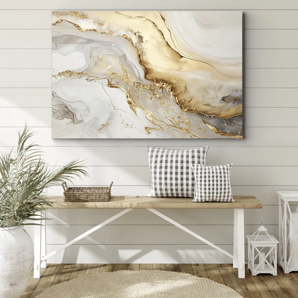 Canvas picture - Gold and marble abstract patterns on a light background - 70x50cm - Abstract: Beauty and Good - Modern wall decoration for the living room and bedroom ARTTOR
