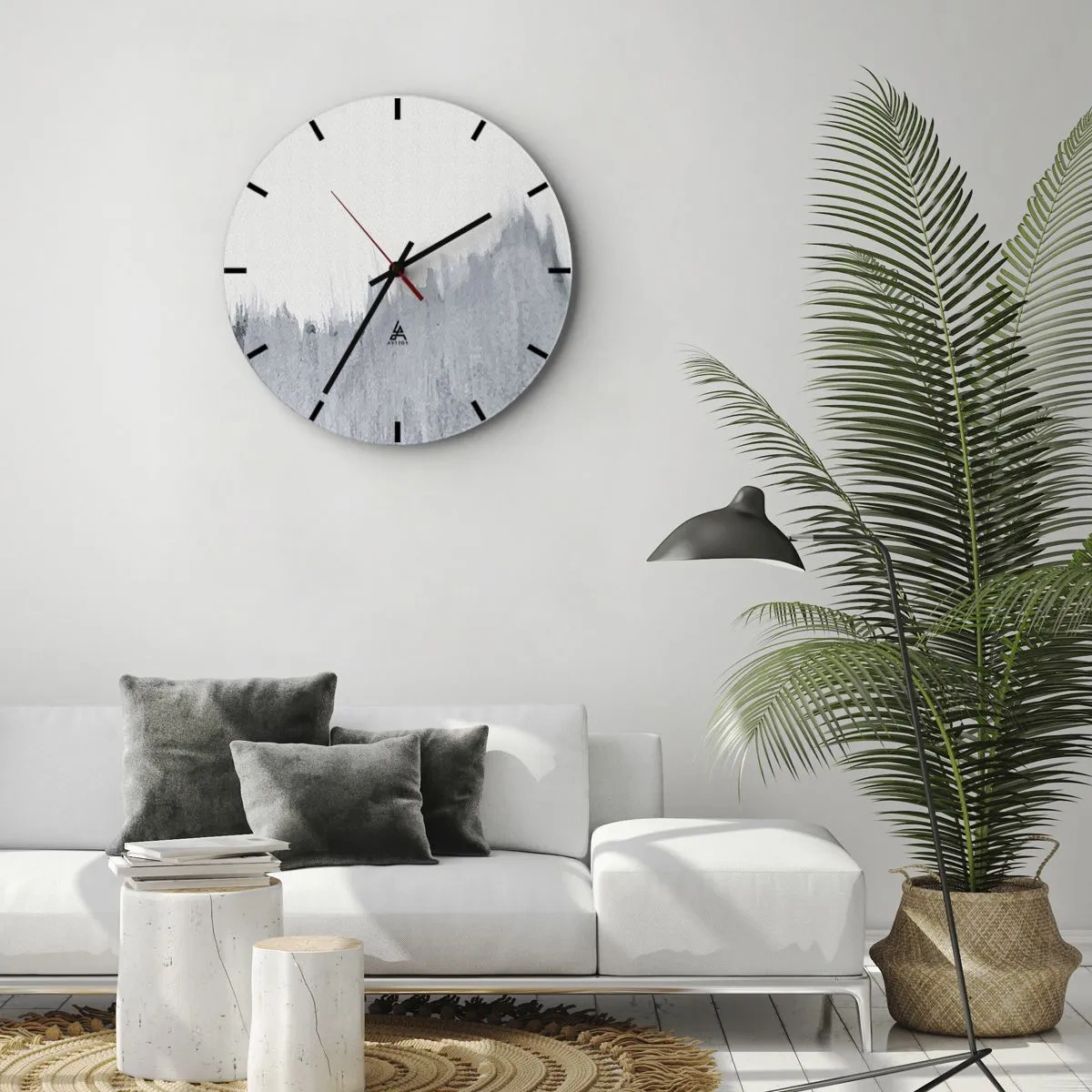 Wall clock - Clock on glass - Gray abstraction with vertical brush strokes - 30x30cm - Mysterious Writing - Modern wall decoration for the living room, kitchen, and bedroom ARTTOR