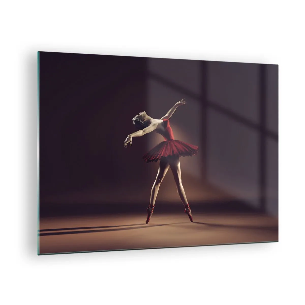 Glass picture - A ballerina in a red dress in a dynamic pose - 70x50cm - Prima Ballerina - Modern wall decoration for the living room and bedroom ARTTOR