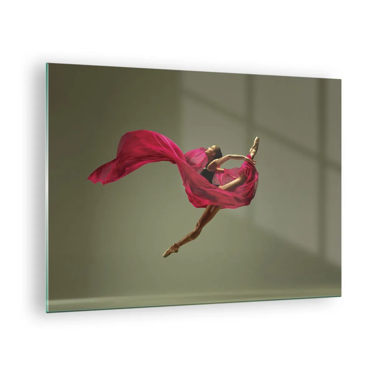 Glass picture - A dancer in flight with a flowing fuchsia fabric - 70x50cm - Dancing Flame - Modern wall decoration for the living room and bedroom ARTTOR