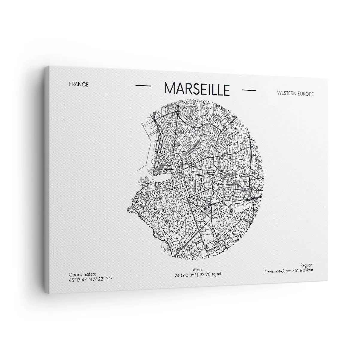 Canvas picture - Map of Marseille in a minimalist style - 70x50cm - Anatomy of Marseille - Modern wall decoration for the living room and bedroom ARTTOR