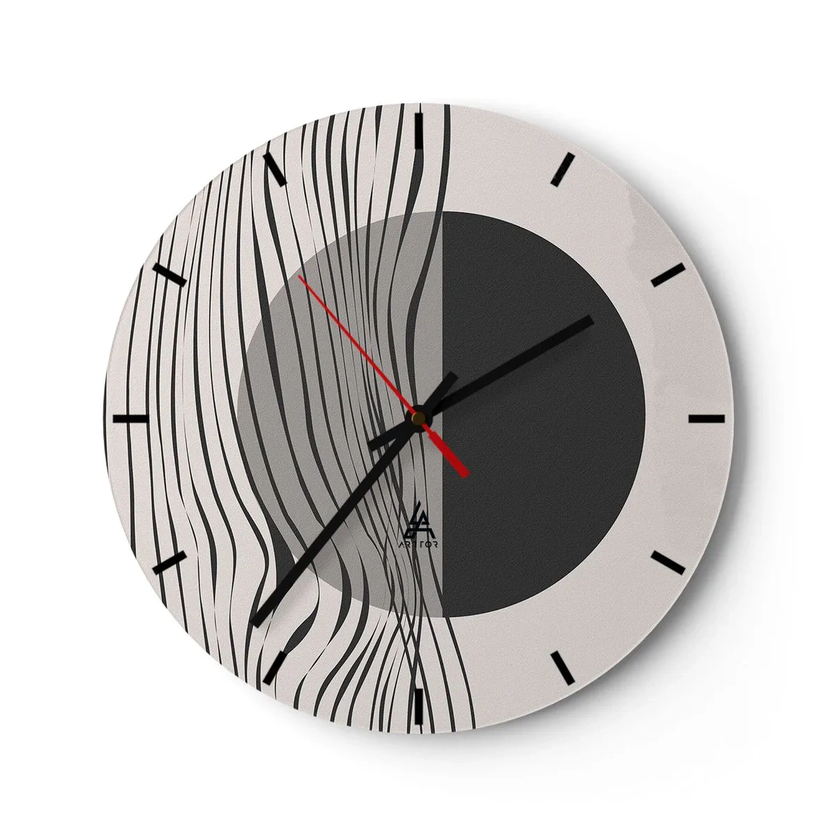 Wall clock - Clock on glass - Abstract composition with waves and a circle - 30x30cm - Half Composition - Modern wall decoration for the living room, kitchen, and bedroom ARTTOR