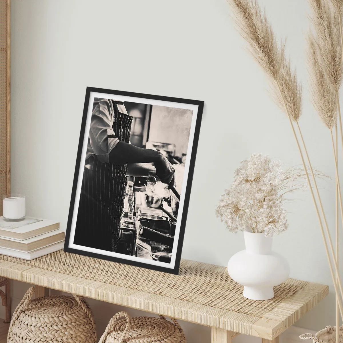 Poster in black frame - Black and white photograph of a chef at work - 50x70cm - Alchemy of Flavours - Modern wall decoration for the living room and bedroom ARTTOR