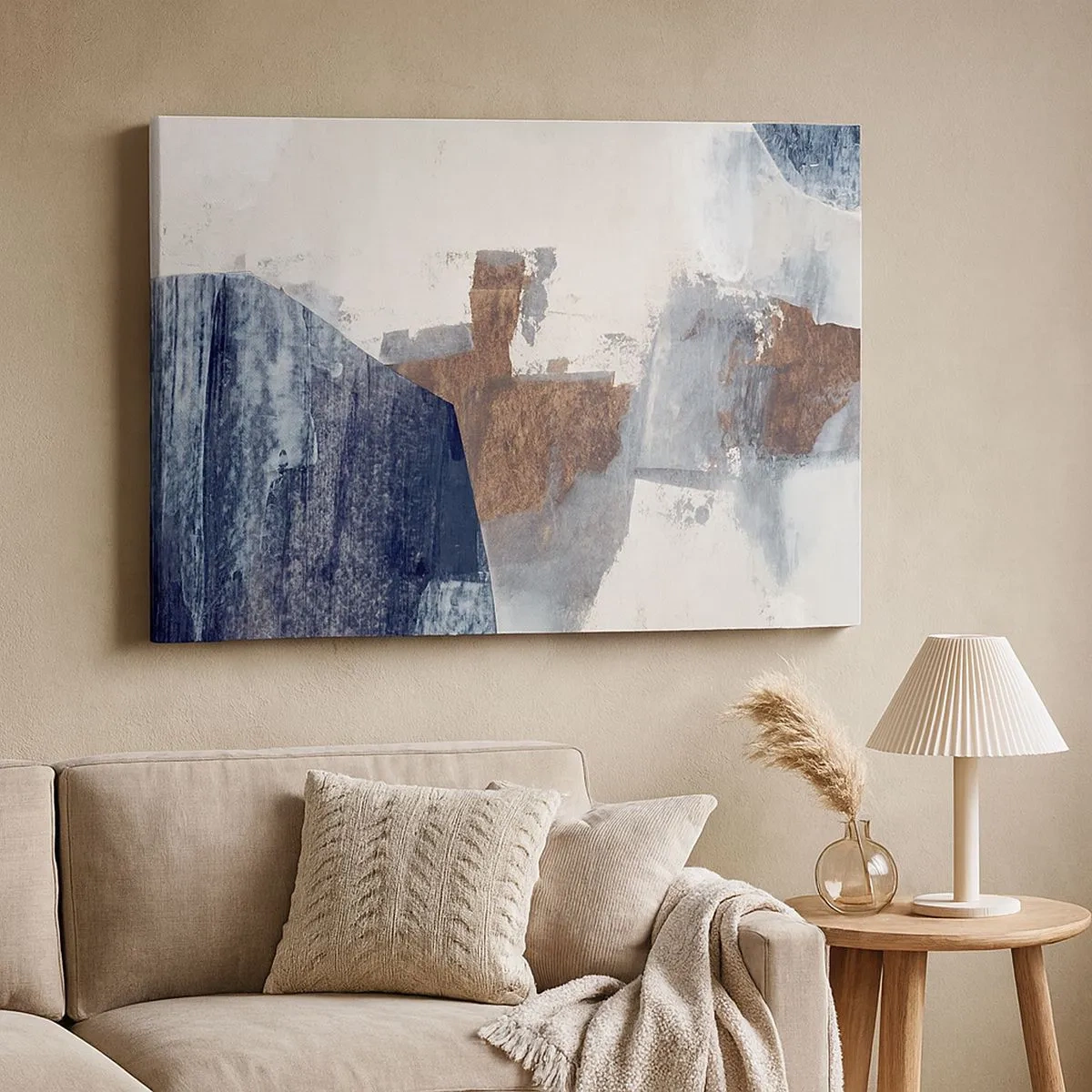 Canvas picture - Abstract shapes in shades of blue and brown - 70x50cm - Blue and Brown Shapes - Modern wall decoration for the living room and bedroom ARTTOR