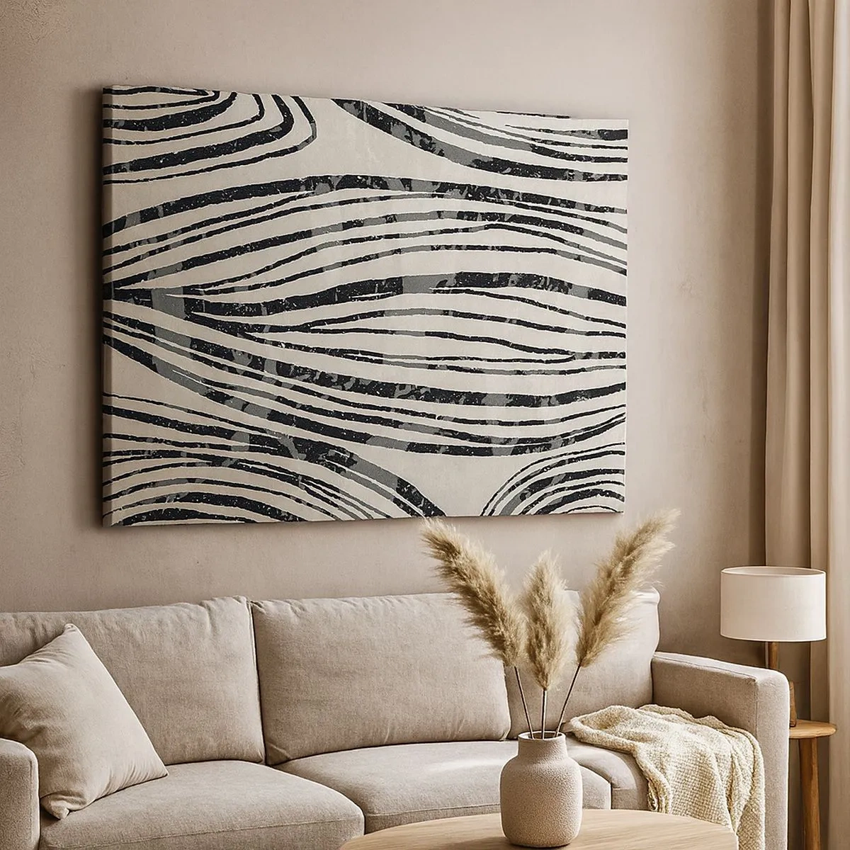Canvas picture - Abstract waves in black and white shades - 70x50cm - Spillover of Lines - Modern wall decoration for the living room and bedroom ARTTOR