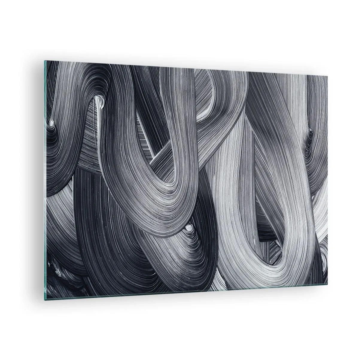 Glass picture - Abstract brush strokes in shades of black and gray - 70x50cm - Fluidity of Reality - Modern wall decoration for the living room and bedroom ARTTOR