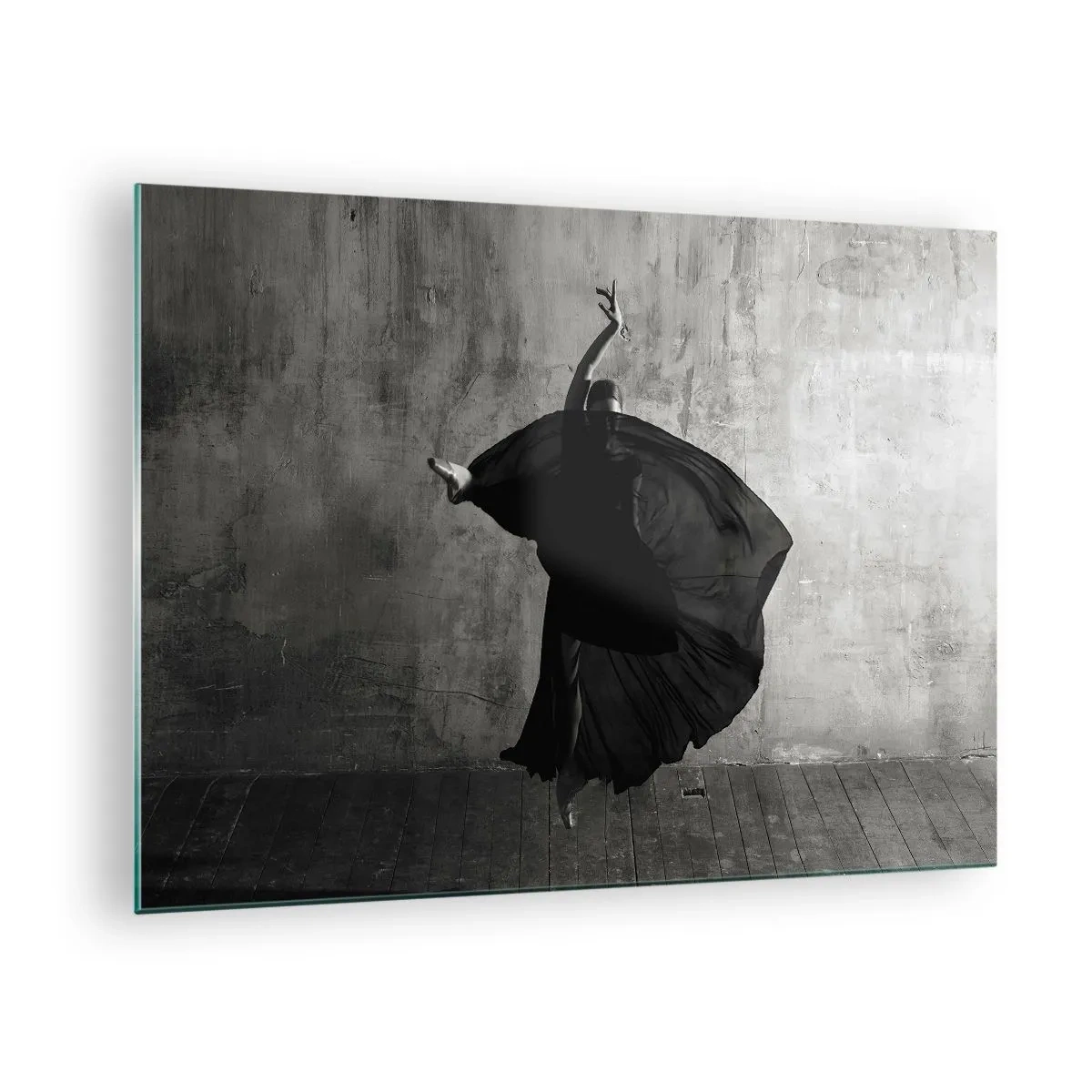 Glass picture - Black and white silhouette of a dancer in a dynamic pose - 70x50cm - Full of Passion - Modern wall decoration for the living room and bedroom ARTTOR