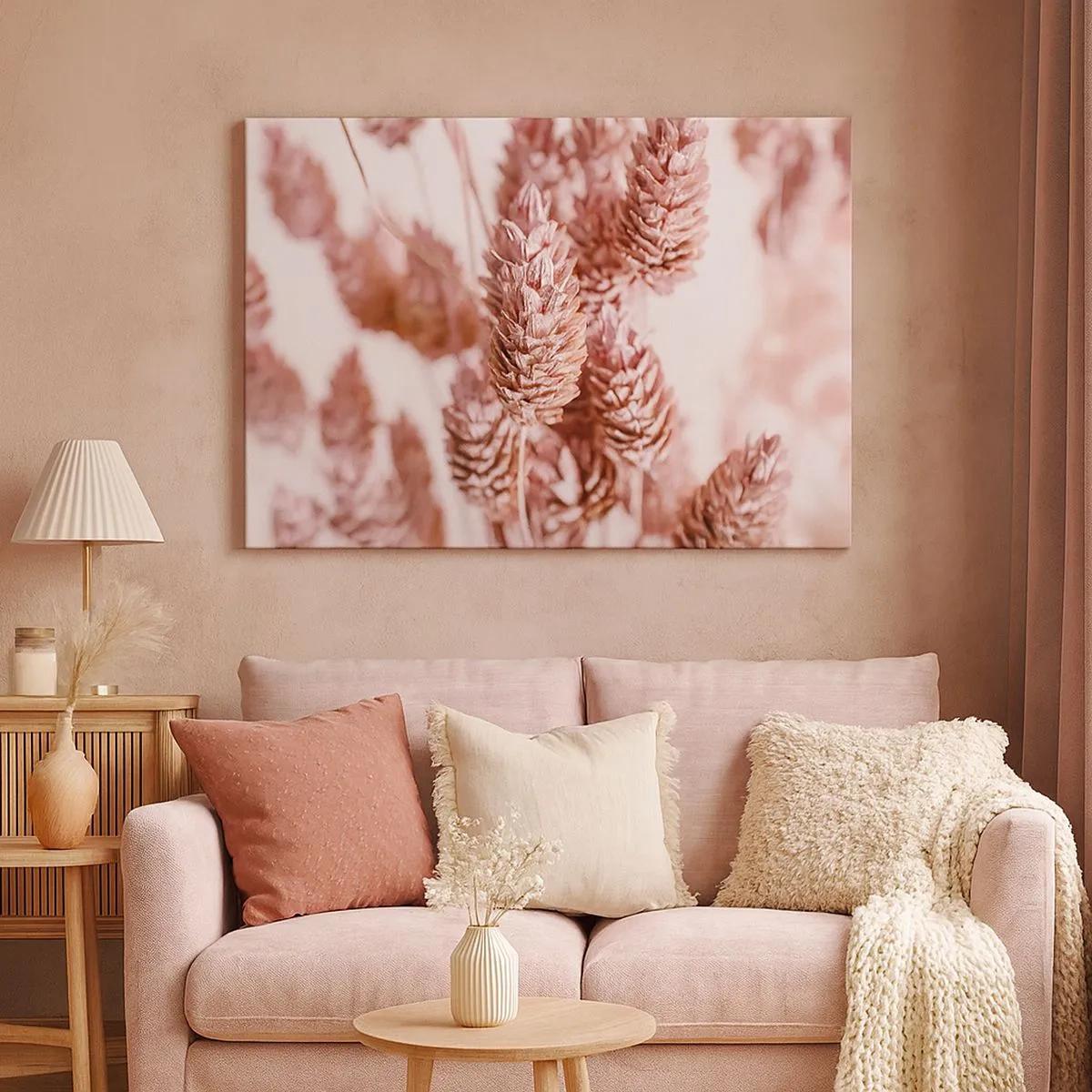 Canvas picture - A close-up of the delicate pink spikes of ornamental grasses - 70x50cm - Seemingly Inconspicuos - Modern wall decoration for the living room and bedroom ARTTOR