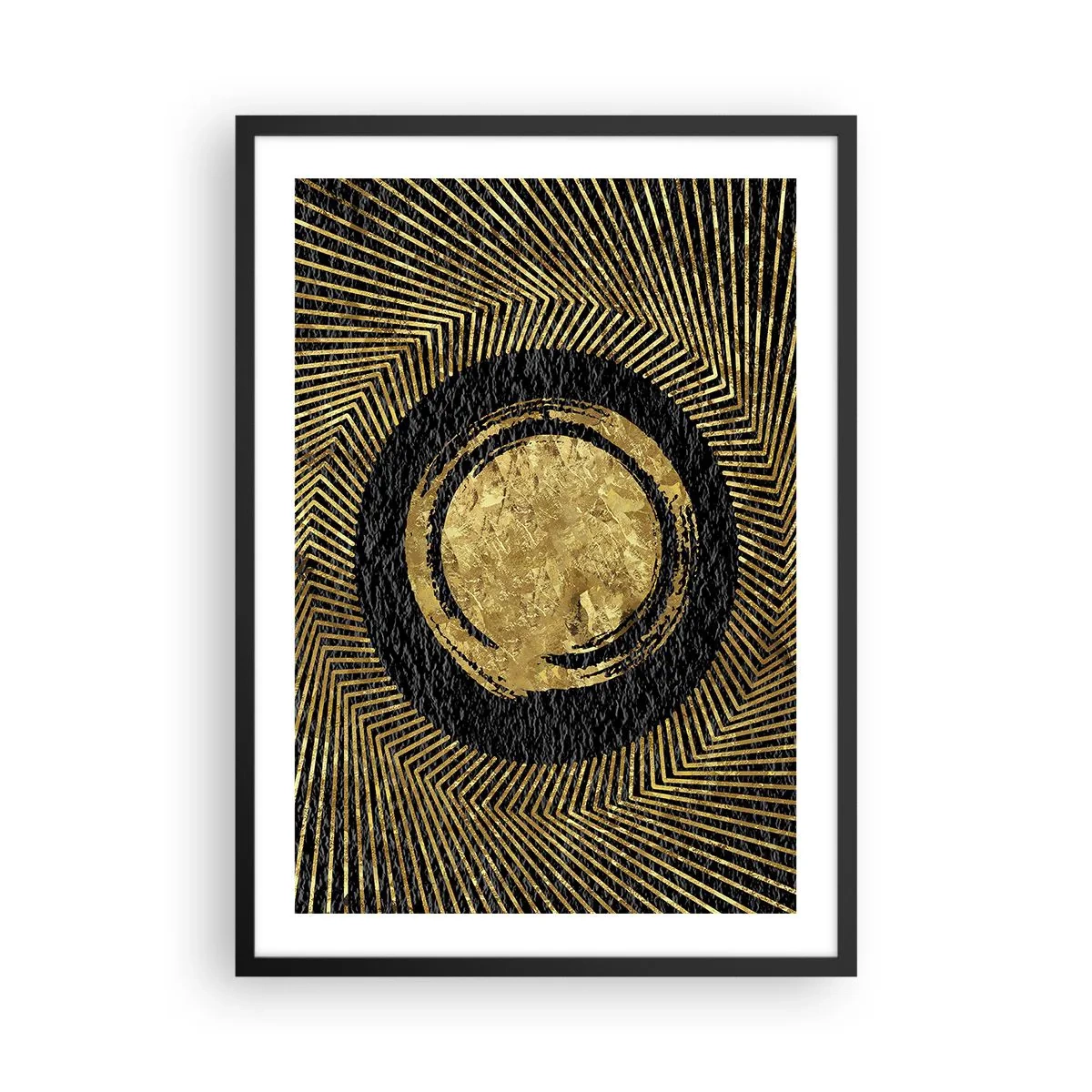 Poster in black frame - Golden geometric abstraction on a black background - 50x70cm - Composition Glamour - Modern wall decoration for the living room and bedroom ARTTOR