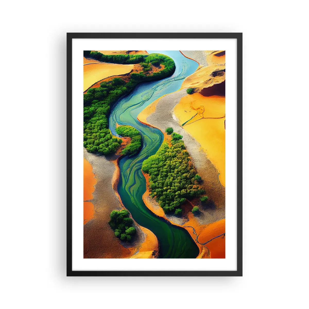 Poster in black frame - A colorful landscape with a winding river - 50x70cm - Life-giving River - Modern wall decoration for the living room and bedroom ARTTOR
