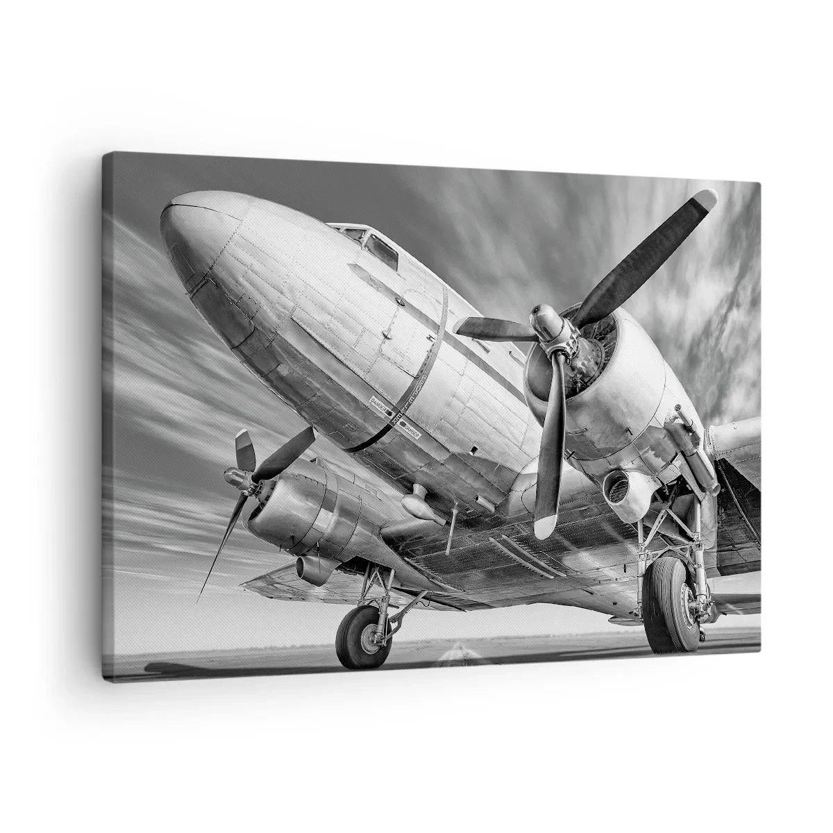 Canvas picture - A black and white image of a classic airplane with visible structural details. - 70x50cm - Always Ready to Fly - Modern wall decoration for the living room and bedroom ARTTOR