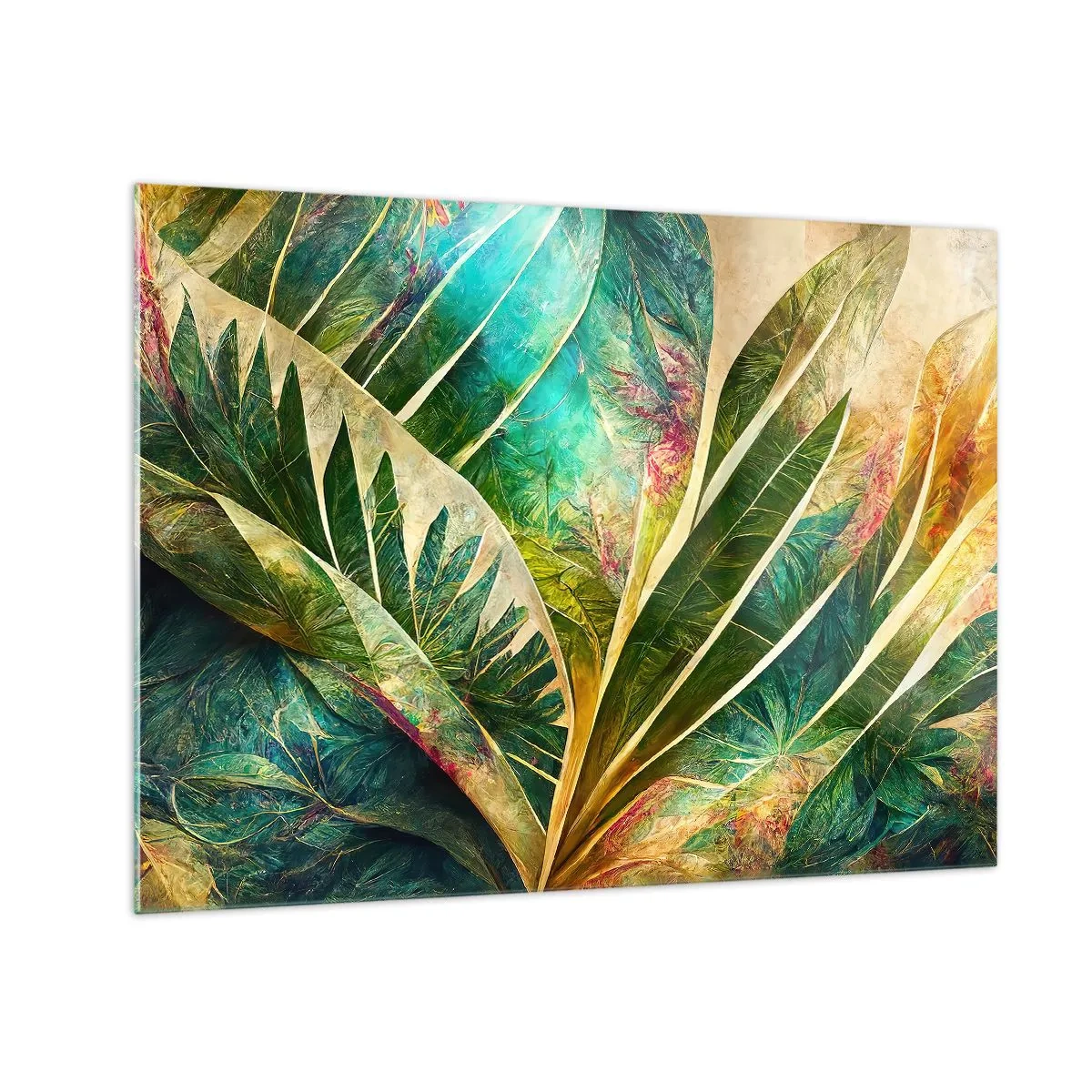 Glass picture - Colorful leaves with a tropical feel - 70x50cm - Colours of the Tropics - Modern wall decoration for the living room and bedroom ARTTOR