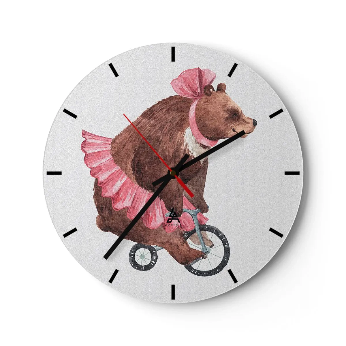 Wall clock - Clock on glass - A bear in a pink skirt riding a unicycle - 30x30cm - What a Circus! - Modern wall decoration for the living room, kitchen, and bedroom ARTTOR