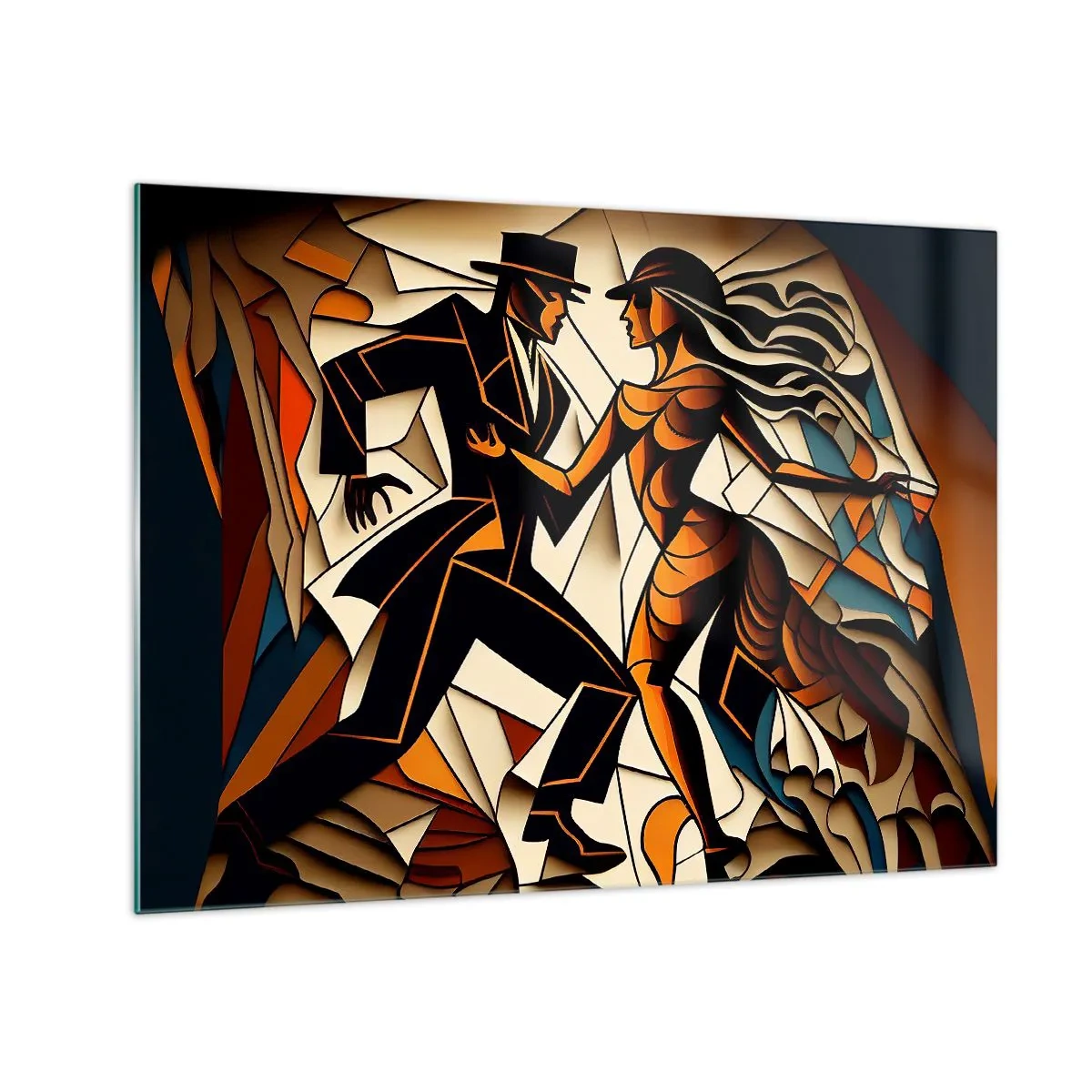 Glass picture - A stylized couple dancing in a dynamic abstract form. - 70x50cm - Dance of Passion - Modern wall decoration for the living room and bedroom ARTTOR