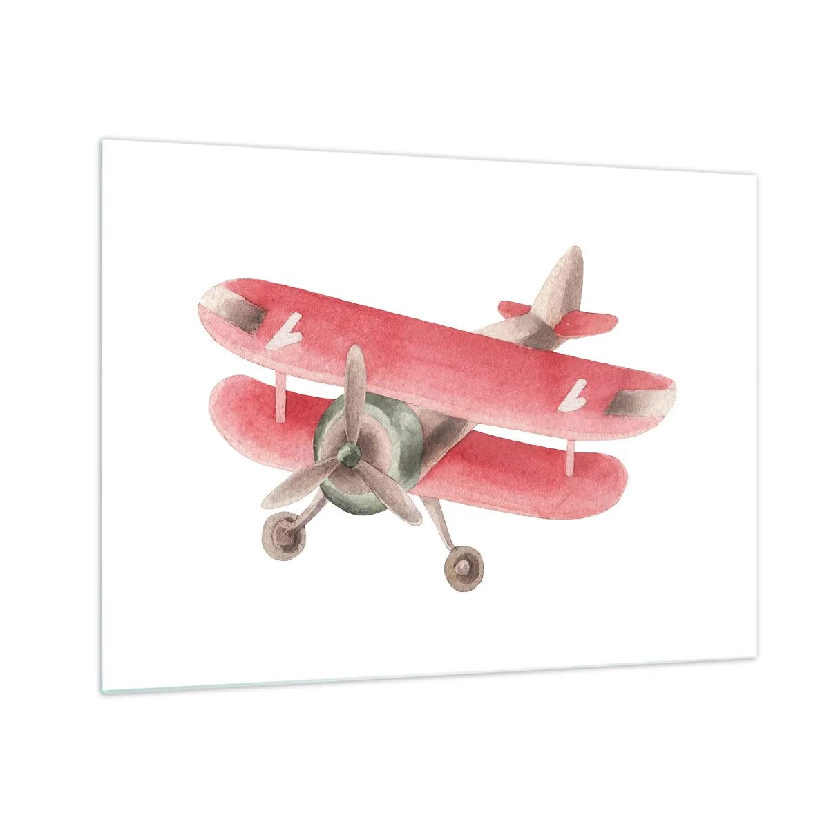 Glass picture - Retro-style biplane in shades of red - 70x50cm - Ready for High Flghts - Modern wall decoration for the living room and bedroom ARTTOR