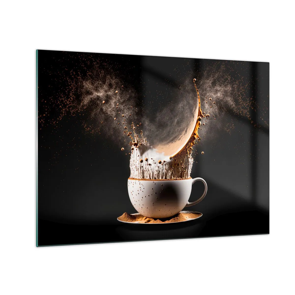 Glass picture - Splashing coffee with milk in a dynamic shot - 70x50cm - Explosion of Flavour - Modern wall decoration for the living room and bedroom ARTTOR