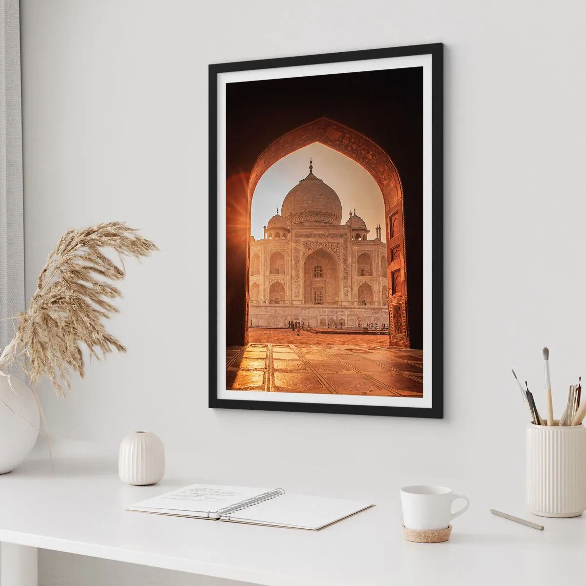 Poster in black frame - The monumental structure seen through the ornate arch at sunset - 50x70cm - Monument of Unearthy Love - Modern wall decoration for the living room and bedroom ARTTOR