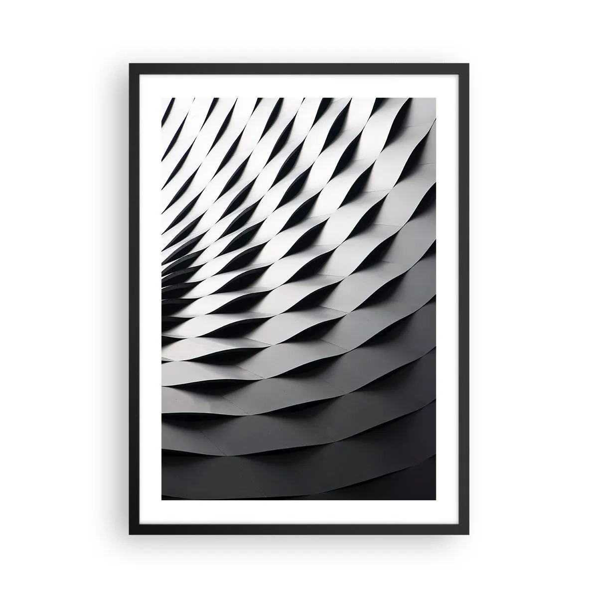Poster in black frame - Abstract photograph of a structure with a black and white pattern - 50x70cm - On the Surface of the Wave - Modern wall decoration for the living room and bedroom ARTTOR