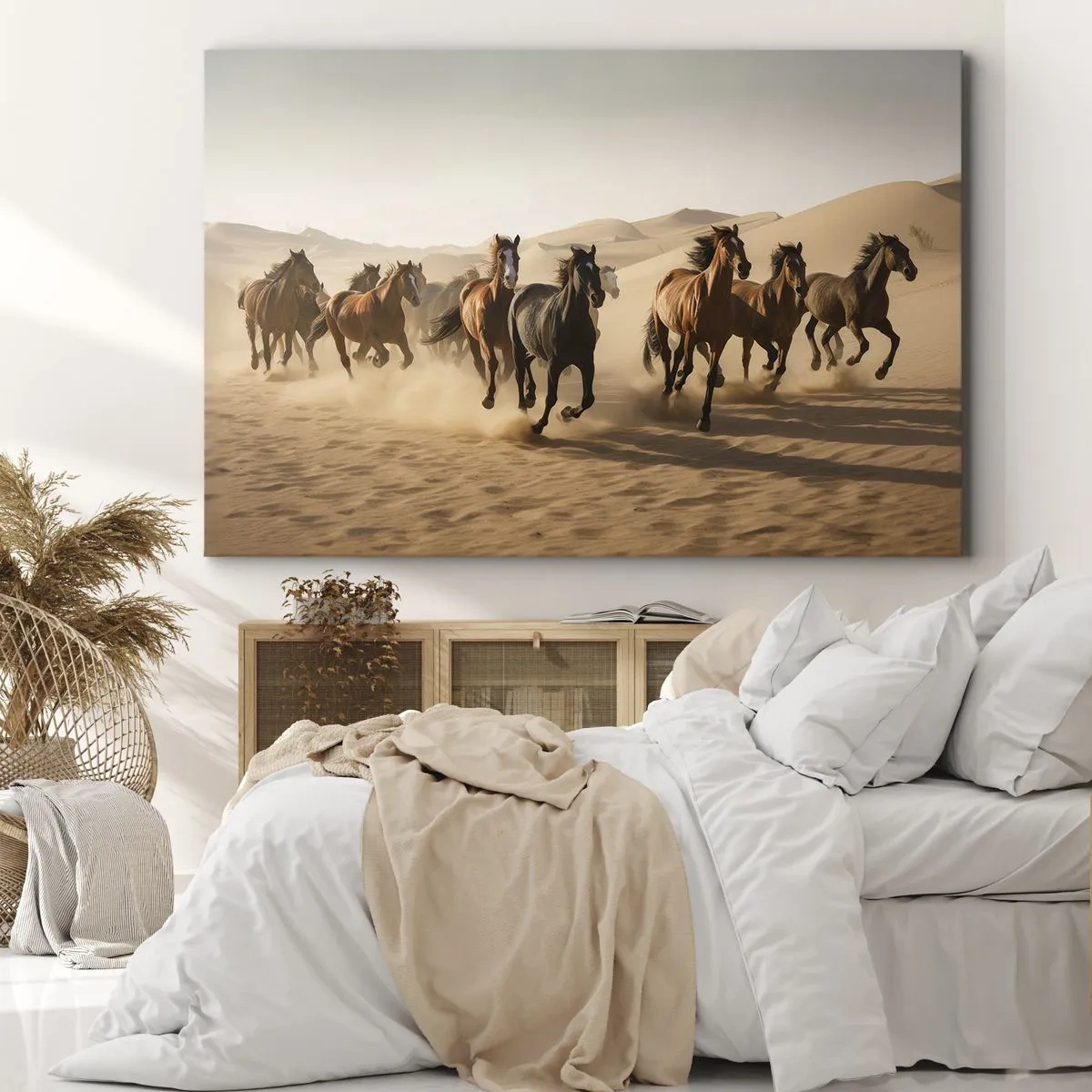 Canvas picture - Galloping horses against a desert background - 70x50cm - Free as a Wind - Modern wall decoration for the living room and bedroom ARTTOR