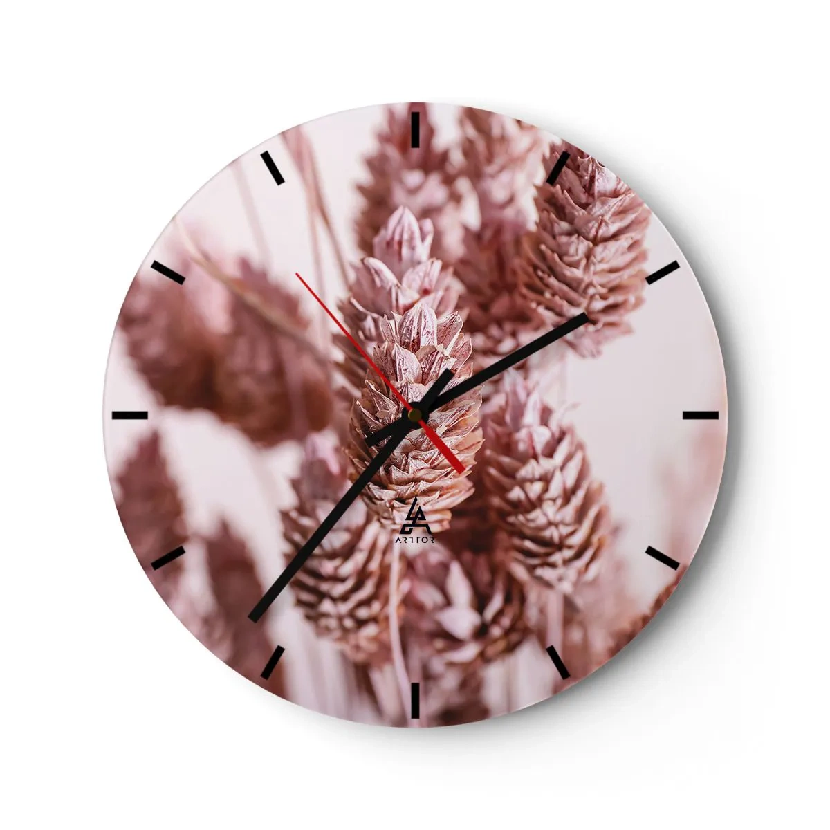 Wall clock - Clock on glass - A close-up of pastel pink spikes - 30x30cm - Seemingly Inconspicuos - Modern wall decoration for the living room, kitchen, and bedroom ARTTOR