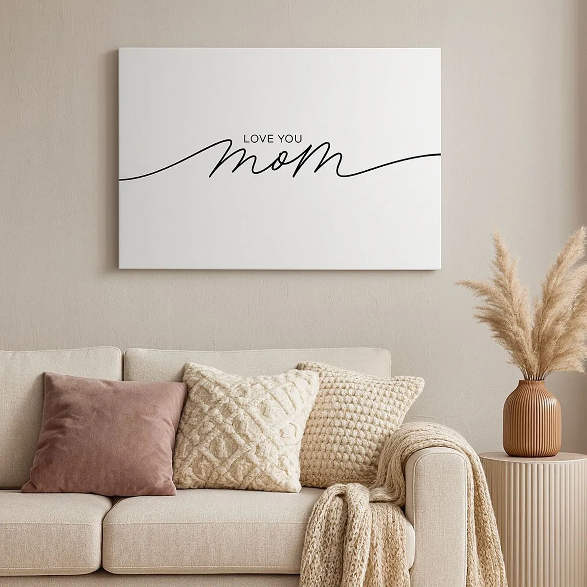 Canvas picture - Minimalist Love You Mom inscription on a white background - 70x50cm - Great Emotion - Modern wall decoration for the living room and bedroom ARTTOR